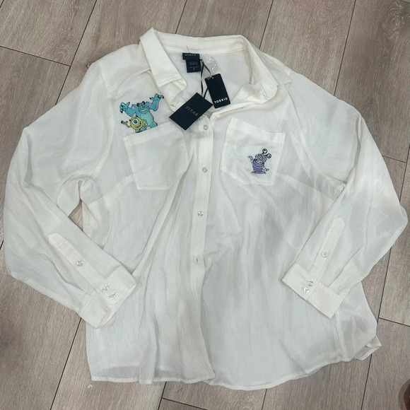 Torrid Disney Pixar Monsters Inc white collar button up long sleeve women’s top - Picture 5 of 9